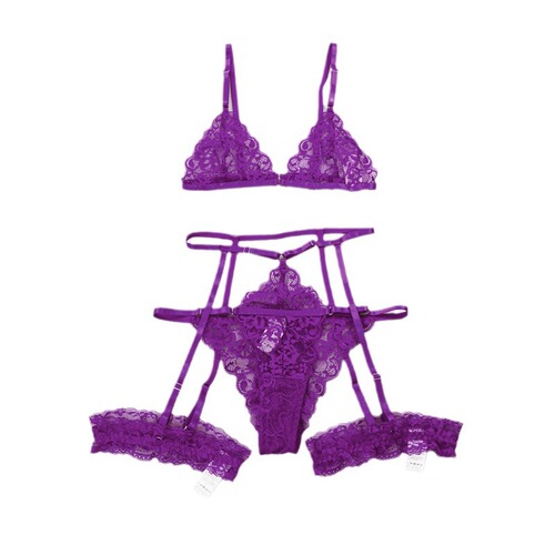 2024 Amazon cross-border hot selling large size sexy lingerie set lace multi-color three-piece temptation wholesale