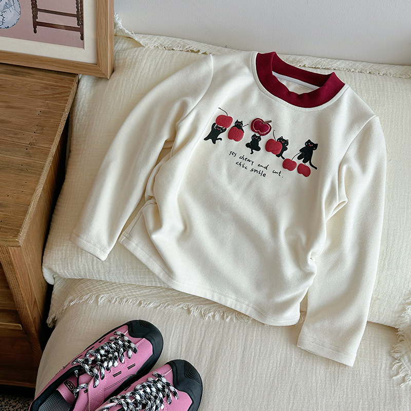 [al contado] niñas de ropa infantil 2025 nueva camisa t de manga larga de invierno para niños con chaqueta de terciopelo 320g engrosada