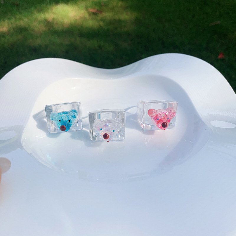 Cute Bear Jelly Color Wide-faced Acrylic Ring display picture 4