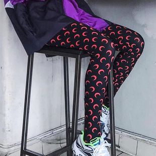 [Ready Stock] Star's Same Moon Print Pants Barbie Seamless Thin Summer Tight Leggings Goddess Socks Trbottomy