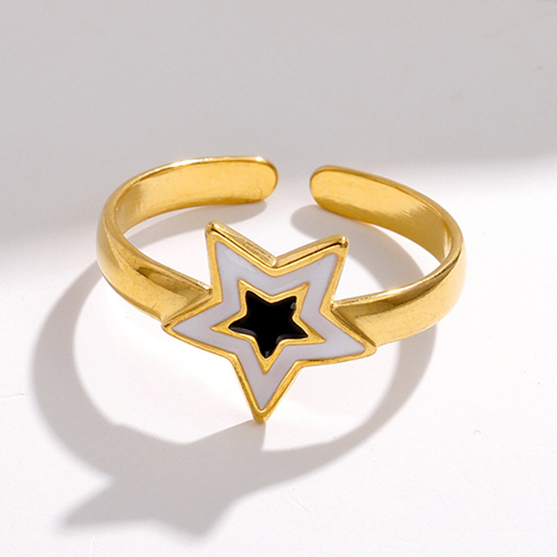 PVD Coated Gold Plating Process 18K Real Gold Plated Plating Material 1 Piece Fashion Star Stainless Steel Plating Open Ring