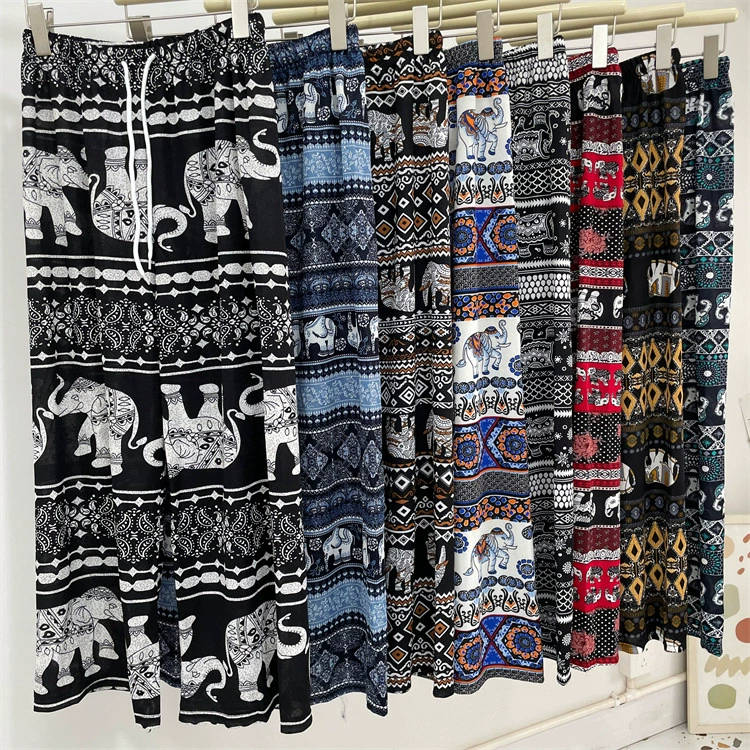 Трансграничные широкие брюки со слоном, женские взрывы в Юго-Восточной Азии, весна и лето, прямые брюки с высокой талией, облегающие пляжные брюки