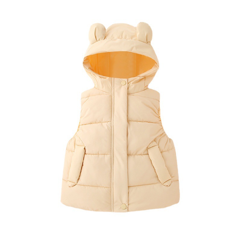 Chaleco con capucha para niños y niñas Otoño e Invierno desgaste exterior abajo algodón kindergarten ropa bebé lindo oído chaleco