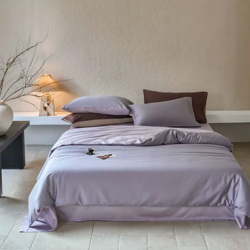 Простой сплошной цвет 100s Lanjing Tiansi хлопок из четырех частей Летний легкий роскоши ледяной шелк простыни шелковистый голый постельное белье
