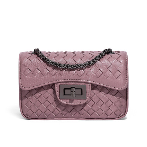 Fashionable versatile small square shoulder bag with Chanel-style chain strap, unisex crossbody women's bag, simple casual solid color handmade woven bag