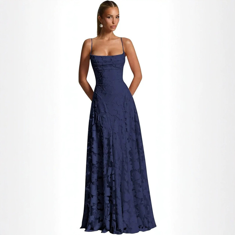 European and American style spaghetti strap jacquard evening dress 2026, sexy waist-cinching long gown for banquets, parties, and bridesmaids European and American style spaghetti strap jacquard evening dress 2026, sexy waist-cinching long gown for banquets, parties, and bridesmaids