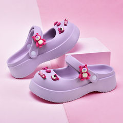 Mary Jane Hole Shoes Korean Version Student Summer Outer Wear Versatile Cartoon DIY Girl Height Increasing Squeezing Feeling Cap Toe Shoes