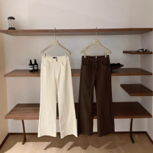 WGWE7307十三行女装2025秋装新款时尚百搭微喇直筒阔腿白色牛仔裤