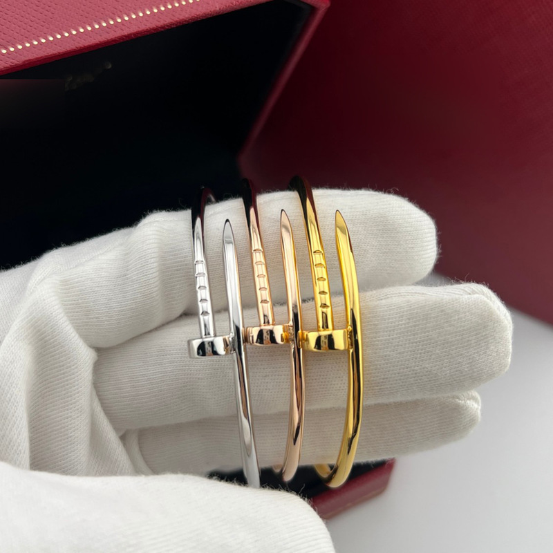 High-End 8K Rose Gold Nail Bracelet with Diamonds for Men and Women, Available in Various Thicknesses, Made of Sterling Silver, Suitable for Couples, Can Be Worn Stacked