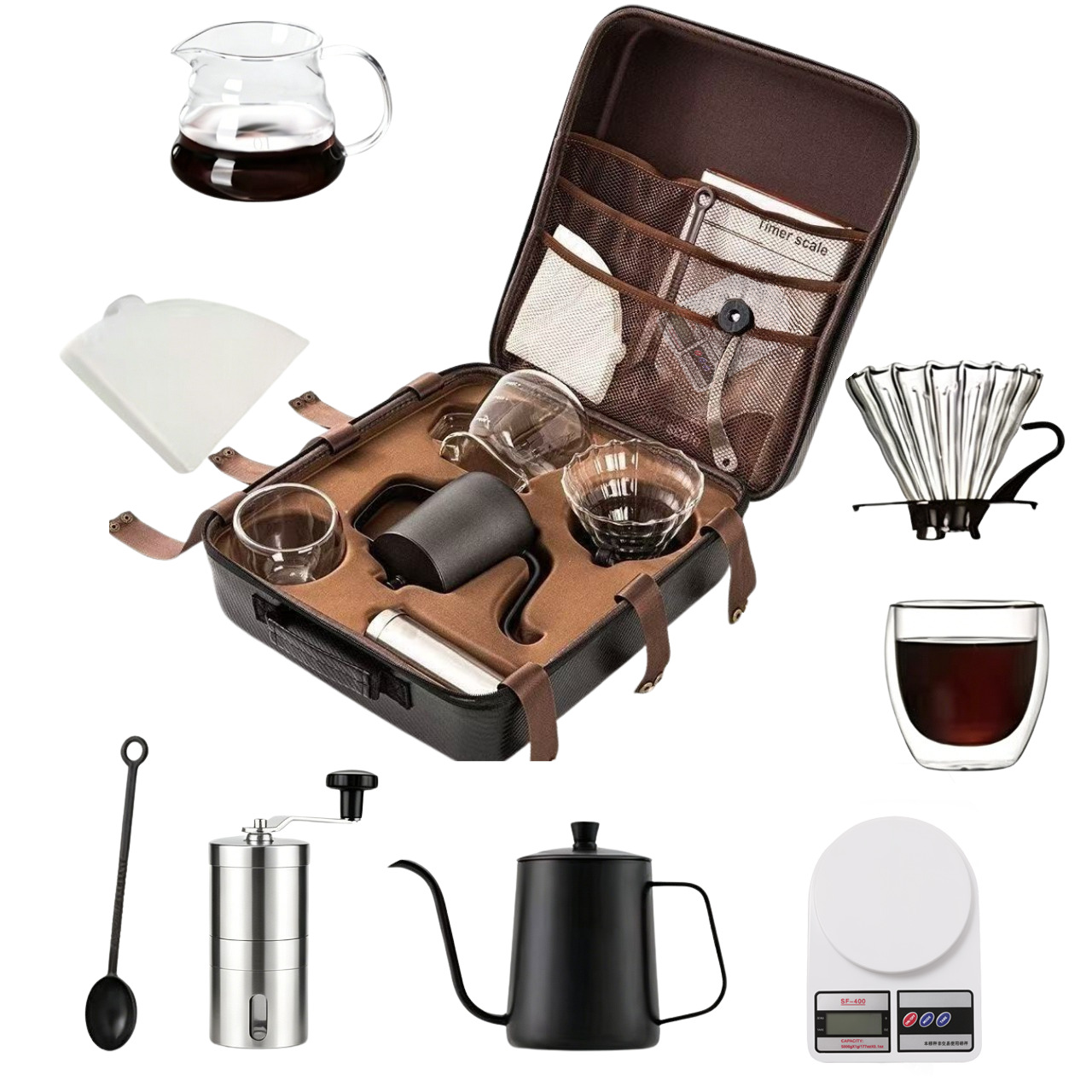 Set de Cafetera Manual Portátil para Acampar y Exteriores
