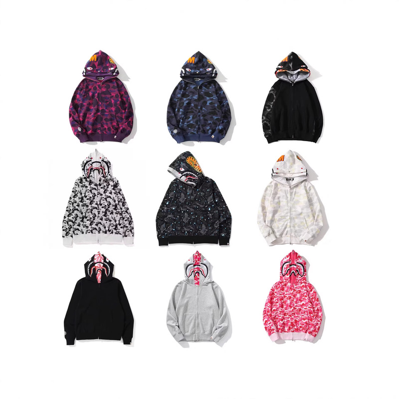 Ins Printed Embroidered Shark Double Hooded Jacket for Men and Women Casual Loose Cardigan Zipper Hooded Sweatshirt Shark Print Ins Printed Embroidered Shark Double Hooded Jacket for Men and Women Casual Loose Cardigan Zipper Hooded Sweatshirt Shark Print