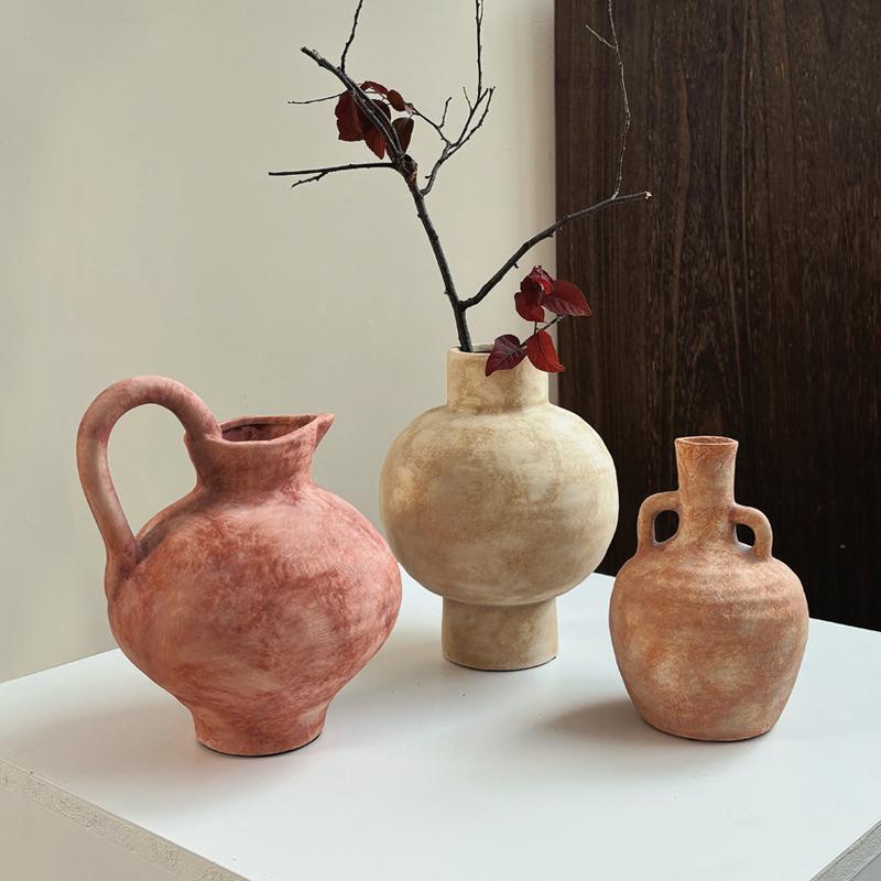 Vintage Handmade Ceramic Vase Wabi-Sabi Style Pottery Study Room Homestay Flower Arrangement Fresh Flowers Hydroponics Desktop Decoration D&