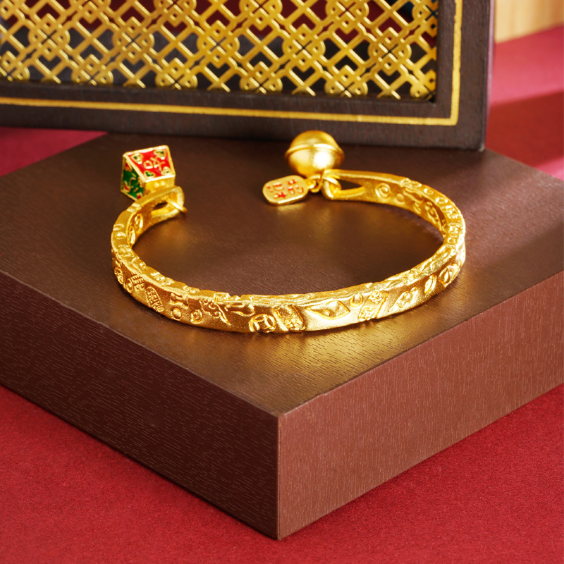 Guochao vietnamita pulsera de oro de arena antiguo tallado de la boca