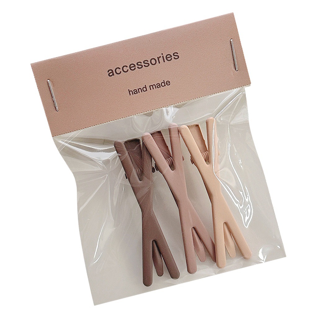 Primavera y verano leche serie marrón gradiente combinación de colores traje clip de pico de pato gota de agua horquilla joyería flequillo clip horquilla cruzada