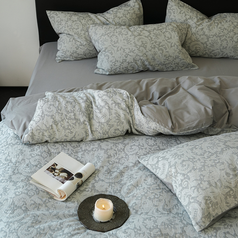 Cama de algodón de tres capas de hilo 100 colcha de algodón completa sábanas de cama de dormitorio de estudiantes de tres piezas 4