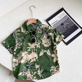 男童夏装套装2025新款潮儿童短袖衣服夏款帅气休闲男孩夏季花衬衫