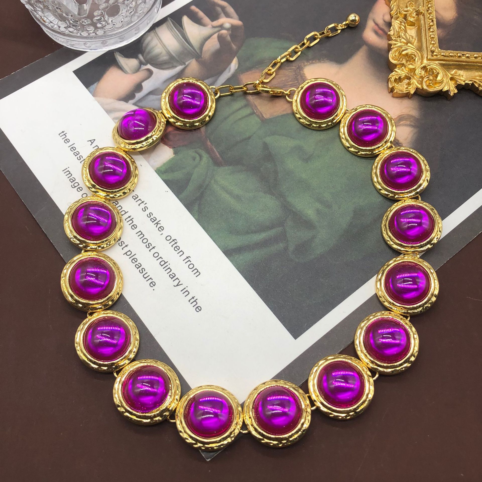 Women'S Gender Plating Design Vintage Style Solid Color Alloy Glass Plating Women's Necklace