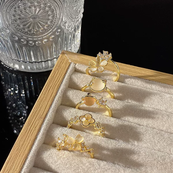 Exquisite Simple Style Ins Cat's Eye Ring Women's Light Luxury Vintage All-match Inlay Distinctive All-match Artistic Finger Ring