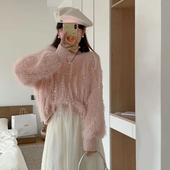 2025年秋冬新款设计感流苏甜美风仿水貂绒套头毛衣女软糯宽松针织