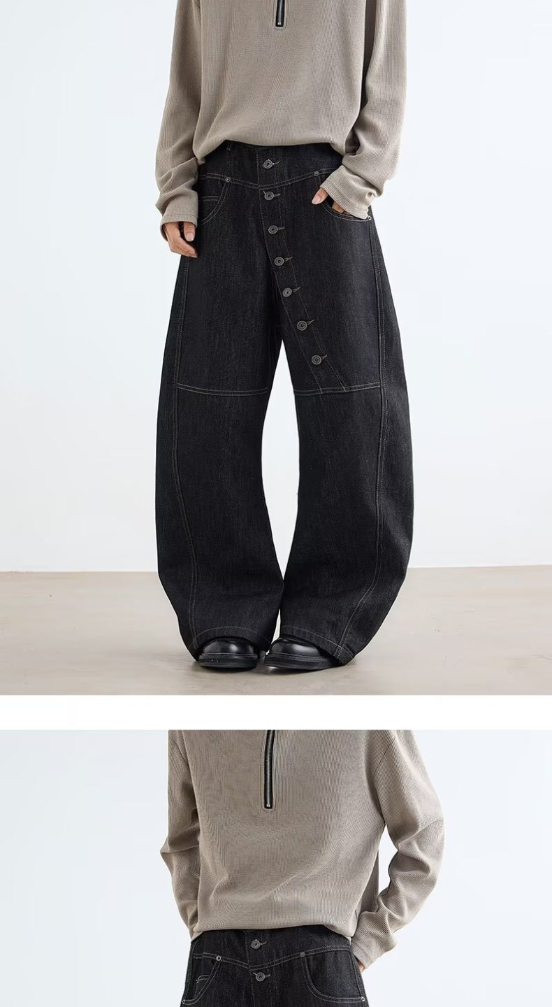 Men's Clothing Retro Patchwork Black Jeans For Unisex Plus Size Elastic Waist Loose Fit Slimming Versatile Spring Casual Denim_voghion.com