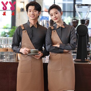 Catering waiter overalls autumn and winter long sleeve shirt milk tea shop coffee hotel restaurant high-end tooling