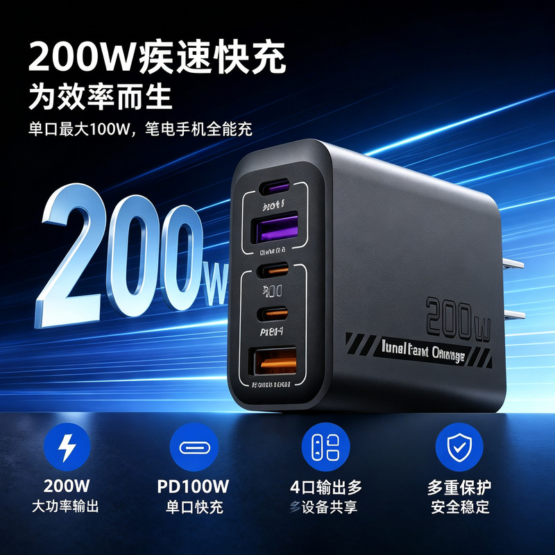 New cross-border multi-port charger 3U2C suitable for Apple, Samsung, Huawei, European standard, full-protocol super fast charging head