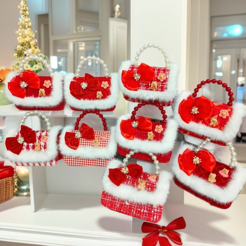 Cartera de Año Nuevo rojo, bolso de perlas, arco de arco, bolso de mano, cadena de viento de fragancia, bolso de hombro pequeño