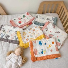 A类卡通四层竹棉盖毯 幼儿园午睡盖被宝宝包巾浴巾垫毯跨境代发
