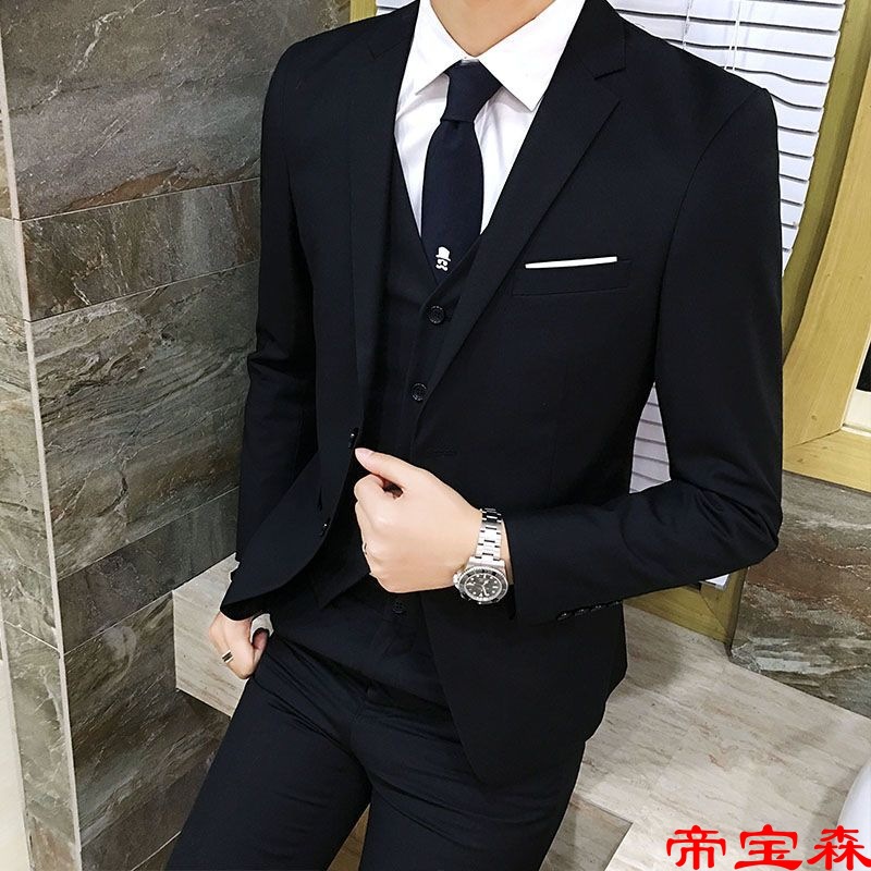 Suit man Three-piece Suite Korean Edition Self cultivation Small suit Professional suit Groomsman clothing Groom Wedding dress