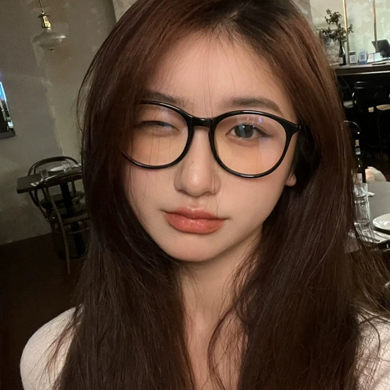 小香风黑框眼镜女网红素颜神器可配度数超轻小脸椭圆猫眼镜框9071|undefined