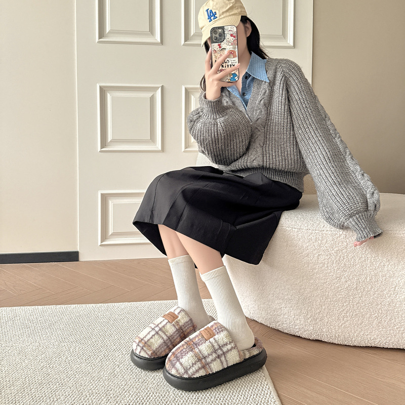 2025新款棉拖鞋女冬季室内家居踩屎感厚底防滑包头保暖毛绒棉拖男|undefined