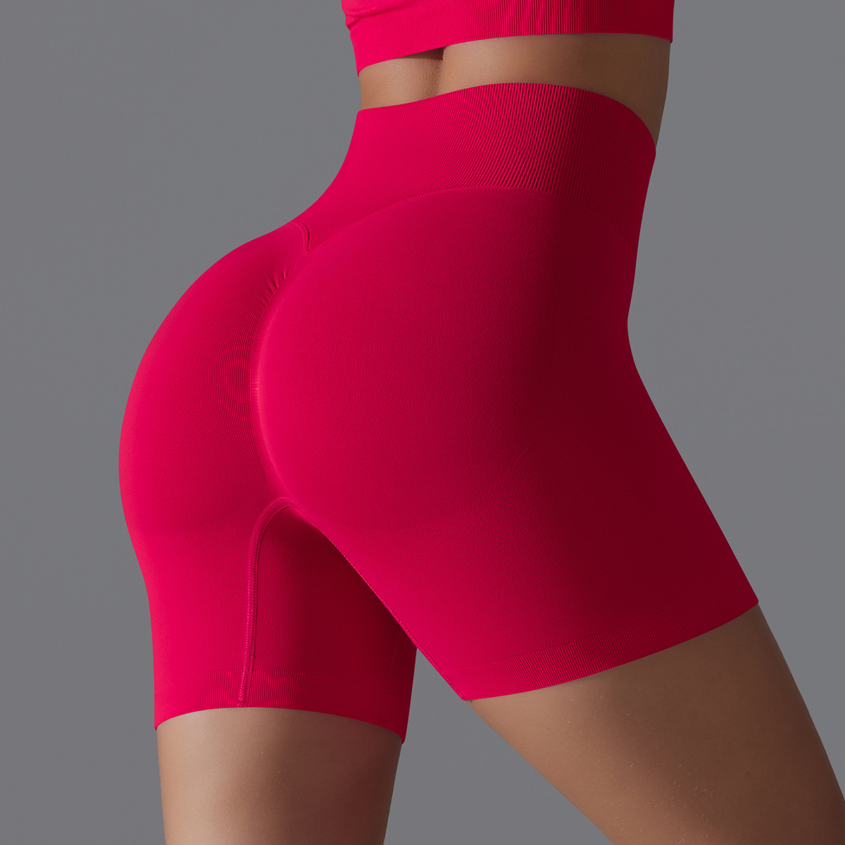 Seamless Solid Color Shorts Tight Running Fitness Yoga Wear High Waist Butt-Lifting Peach Sports Pants_viptrois.com