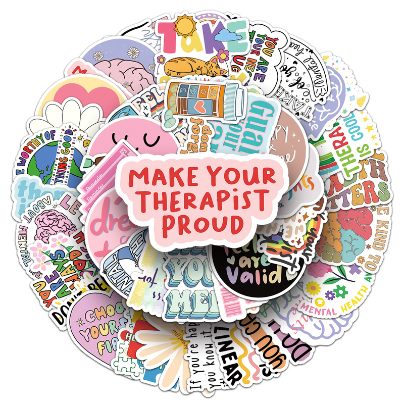 50 mental health stickers positive energy sentences inspirational English phrases waterproof decorative hand book stickers wholesale
