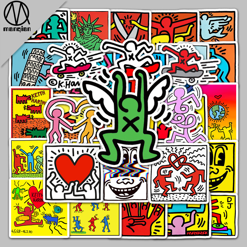 50 Keith Harlem Street Painting Cartoon Graffiti Creative Luggage Laptop Refrigerator Car Decoration Stickers
