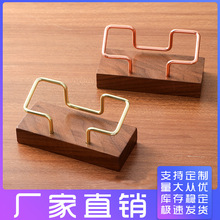 跨境实木底座名片盒桌面卡片收纳展示架金属名片座盒子现货批发