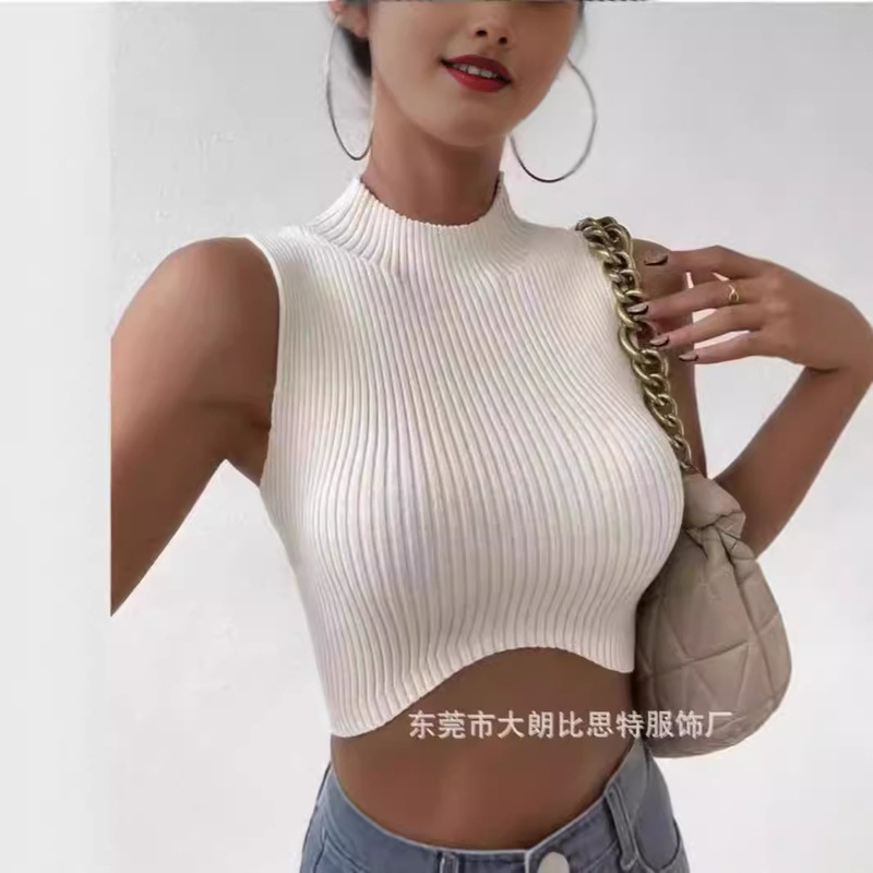 Spice Girls Pure Want Short Navel-exposed Design Sense Women's Summer Hong Kong Style Chic Irregular Vest High Collar Slim-fit Top for Women Spice Girls Pure Want Short Navel-exposed Design Sense Women's Summer Hong Kong Style Chic Irregular Vest High Collar Slim-fit Top for Women