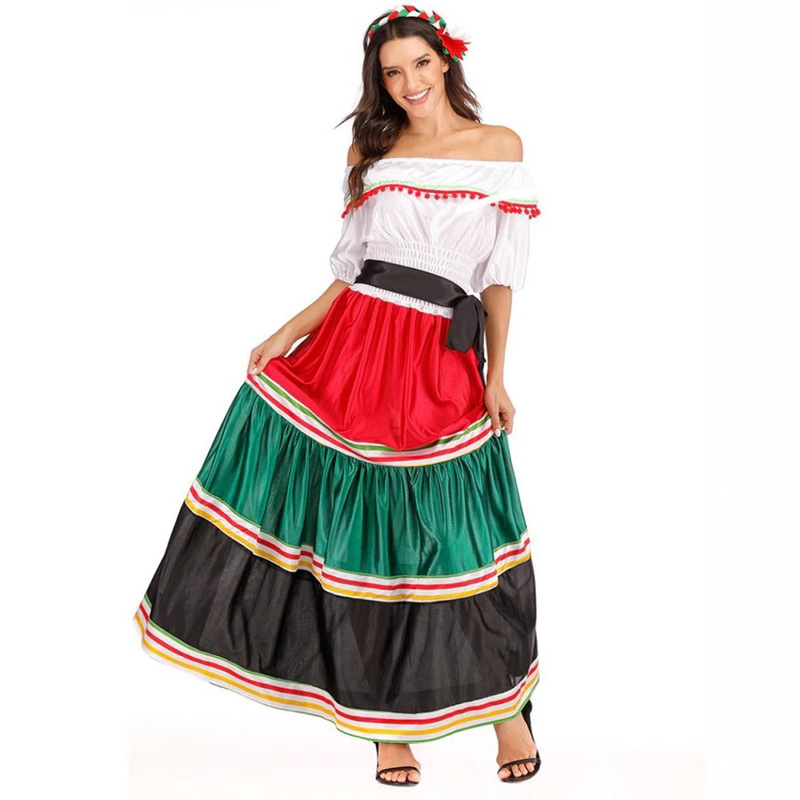 Halloween COS Mexican Style Costume Play Dress Mexican Ethnic Little Girl Dress Long Dress Halloween Pie