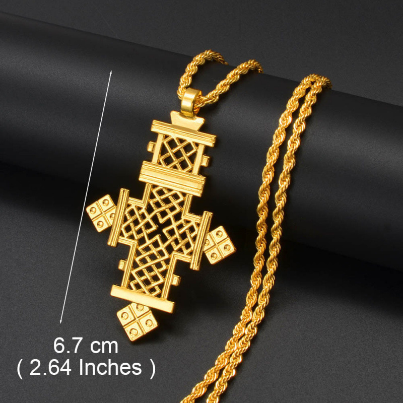 Annio Ethiopian Gold Color Cross Charms Pendant Necklaces Af|undefined