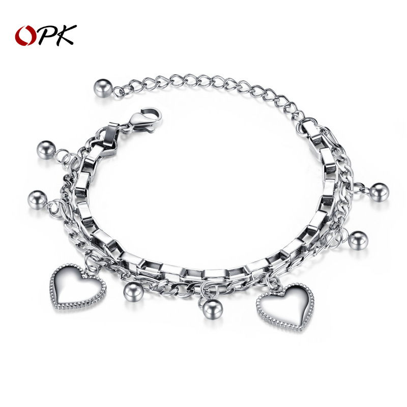 Europe and the United States cross-border source jewelry fashion multi-layer stainless steel bracelet female round beads love titanium steel ladies hand ornaments