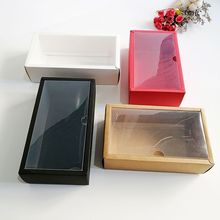 PVC透明天地盖包装盒正方形牛皮纸盒手工喜糖红色礼品盒A