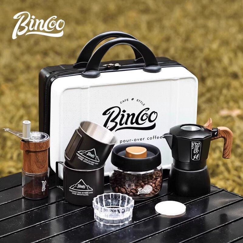 Bincoo Moka Pot Double Valve Italian Espresso Coffee Maker Hand Grinder Coffee Machine Outdoor Camping Equipment Set Bincoo Moka Pot Double Valve Italian Espresso Coffee Maker Hand Grinder Coffee Machine Outdoor Camping Equipment Set