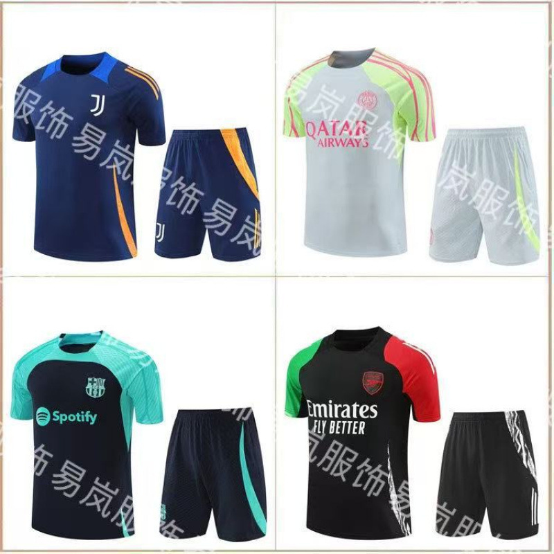 Wholesale Paris Arsenal Juventus Barcelona Training Uniform Short-Sleeved Adult Summer Pre-Match Training Jersey Set