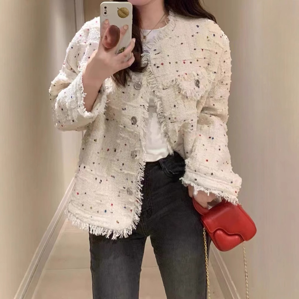 Advanced Sense Color Polka Dot Chanel Style Coat Women's Early Autumn New French Socialite Elegant Loose Outer Wear Top