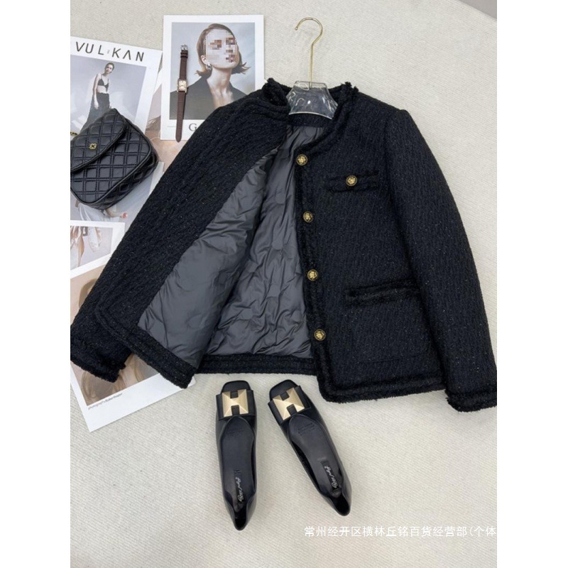 Chanel-Style down Jacket for Women, Autumn and Winter 2024 New Korean Version, Padded, Petite, Tweed, Loose Top