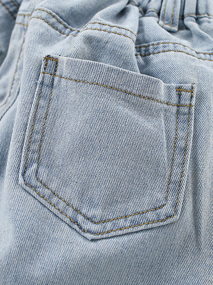 Malwee set de niñas de verano nuevo estilo europeo y americano para niños de cuello redondo camiseta de cintura elástica jeans dos piezas set