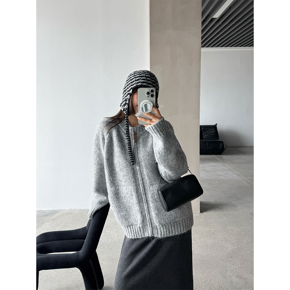 【王琪芝】羊毛软糯百搭双头拉链开衫女冬慵懒针织毛衣外套WQ016
