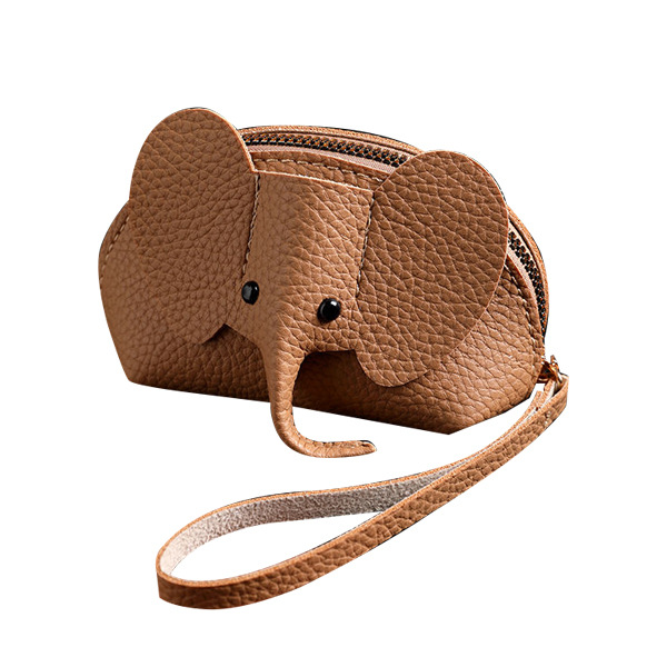 Cartera, llavero, tarjetero creativo, monedero de piel con forma de elefante, con cremallera, bolsa de mano para guardar pintalabios_voghion.com