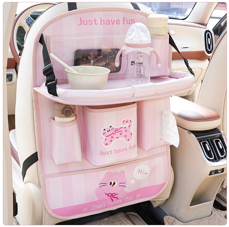 Car-Mounted Small Table, Foldable Car Trash Can, Storage Bag, Cartoon Creative Car Seat Back Dining Table Storage Hanging Bag