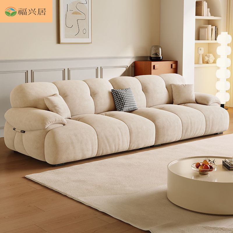 Trendy Cat Fleece Fabric Sofa for Living Room, Cloud Sofa in Various Sizes, Light Luxury Cream Style Three-Seater Straight Sofa