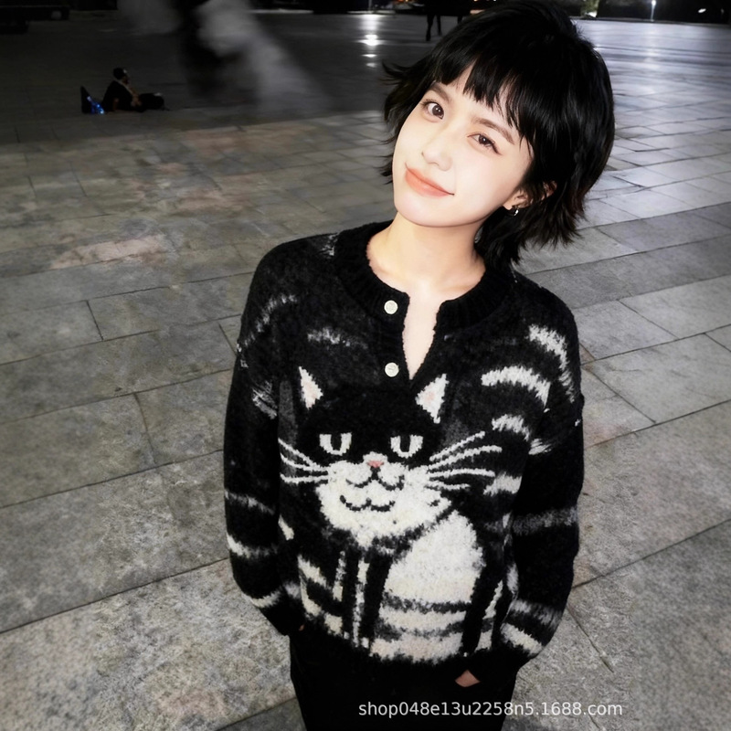 Sweater Jacket, Lazy and Smart Cat, Male and Female Couple, Autumn and Winter Loose and Soft New Style Sweater